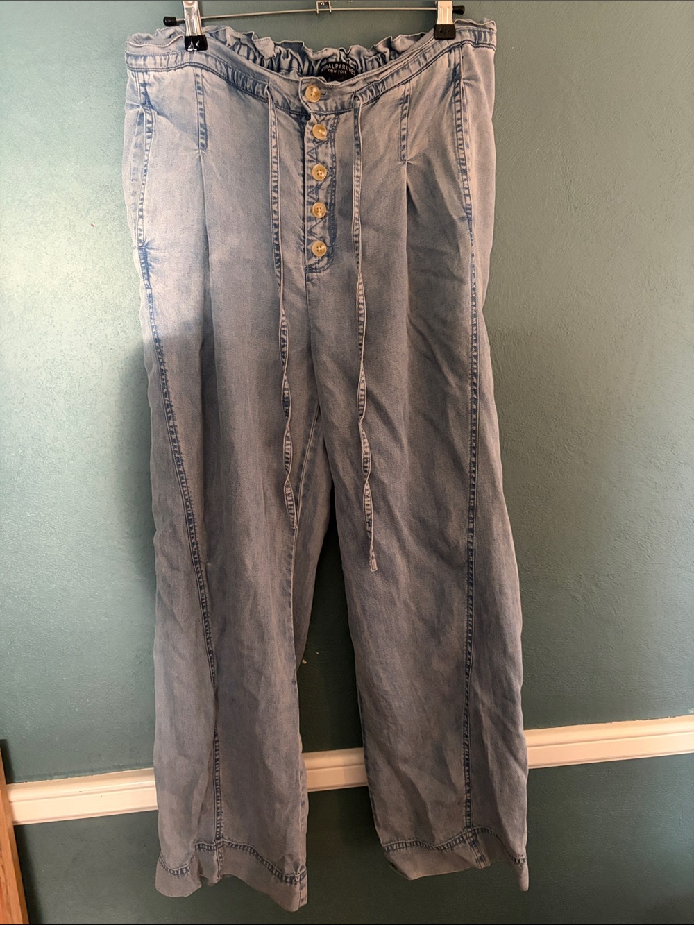 Central Park West Light Blue Button-Front Wide Leg Jeans